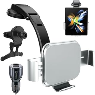 Olycism Szybka bezprzewodowa ładowarka samochodowa 15 W Qi Dual Coils do Galaxy Z Fold 5/4/3, inteligentny samochodowy uchwyt na telefon komórkowy z funkcją ładowania, kompatybilna z Galaxy Z Fold 2