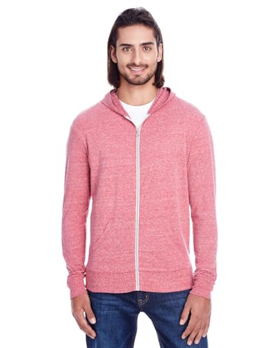 Threadfast Apparel Unisex Triblend Full-Zip Light Hoodie L RED TRIBLEND
