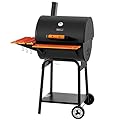 Royal Gourmet CC2024 24-Inch Charcoal BBQ Grill with Wooden Front Shelf & Side Shelf, Outdoor Barrel Charcoal Grill with Warming Rack for Patio Backyard Party Grilling, Black