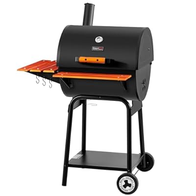 Royal Gourmet CC2024 24-Inch Charcoal BBQ Grill with Wooden Front Shelf & Side Shelf, Outdoor Barrel Charcoal Grill with Warming Rack for Patio Backyard Party Grilling, Black