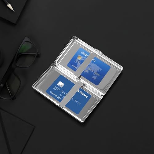 Retro Metal Card Holder Wallet, Silver Business Card Case with Spring Clip - Double Sided Credit Card Holder - Slim Professional Bank Card Storage Box for ID, License, Cash2