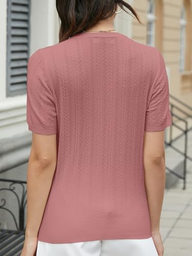 DAIMIDY Women's Short Sleeve Sweaters Hollow Out Summer Sweater Lightweight Cable Knit Pullover Tops3