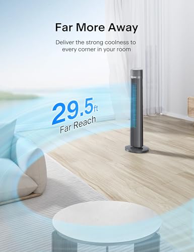 Image of PELONIS 40-inch Bladeless Tower Fan for Bedroom, Standing Fan with Remote Control, 26ft /s, 90 Oscillation, 3 Speed Settings, 27 dB, 3 Modes, 15-Hour Timer, LED Display, Fan that Blows Cold Air, Black