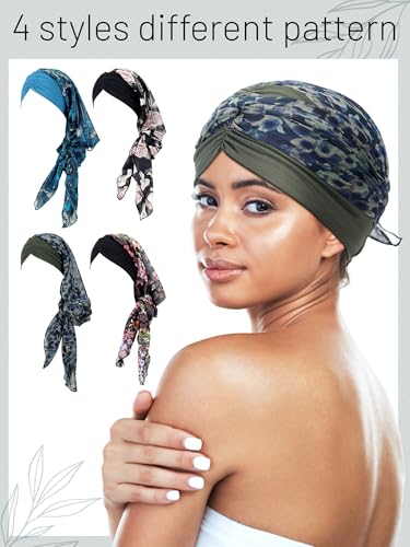 4 Pcs Chemo Headwear for Women, Cancer Chemo Head Wraps Turbans for Women Patients Breast Cancer Month Gifts2