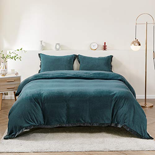 SIGOODS Home Parure de lit 2 pièces en velours de lait ultra doux et doux pour la peau - Parure de lit d'hiver chaude avec 1 taie d'oreiller Vert courrier pour lit double 167,6 x 228,6 cm Cover