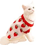 ANIAC Strawberry Turtleneck Cat Sweater Warm Knitted Small Dog Clothes for Girls Boys Autumn Winter Puppy Outfit Cold Weather Pet Knitwear for Chihuahua Yorkie Poodle (Red Strawberry, Small)