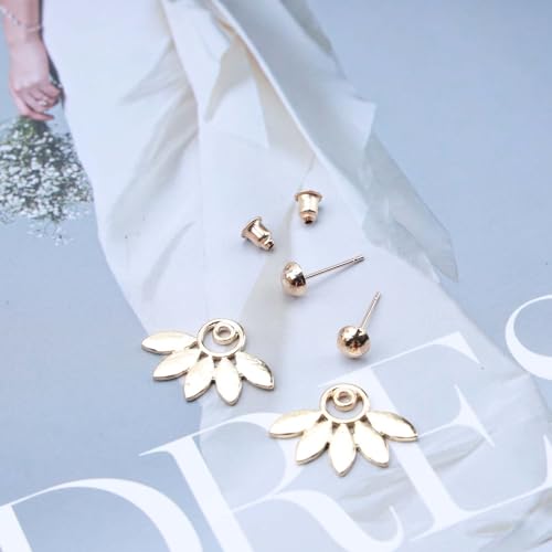 Allereyae EH-A73 Vintage Lotus Ear Jacket Earrings Gold Lotus Jacket Earrings Lotus Ear Climber Earrings Front Back Earrings Jewelry thumb #3