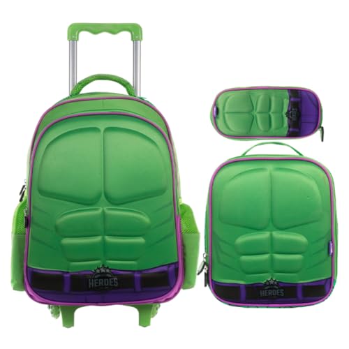 Mochila Escolar com Rodinhas Lancheira Estojo Heróis Menino