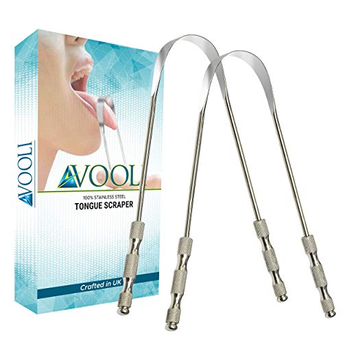 Avooli 2 PCS Tongue Scraper-Stainless Steel- tounge scrap Tongue Care Tool - Best Metal Tongue Scraper Cleaner for Adults  Oral Hygiene Tongue Scrapers