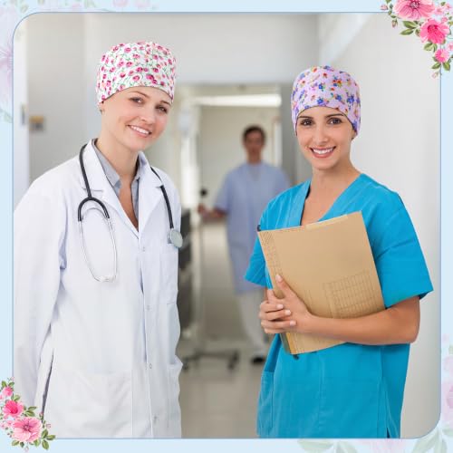 Image of Unittype 4 Pcs Nurse Caps for Women Nursing Working Caps with Button and Sweatband Adjustable Elastic Scrub Hats for Dentist