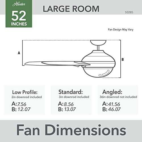 Image of Hunter 52 inch Indoor Ceiling Fan with LED Light and Remote Control - Black Ceiling Fan, Standard Mount, 3 Blades, For Bedroom, Living Room, or Kitchen - Sentinel 50285, Matte Black