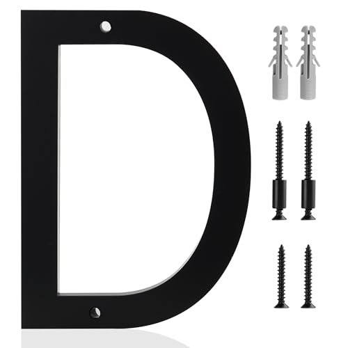 5 Inch House Number Letter D Black Frosted Matte Numbers Acrylic House Numbers Outside Includes Hardware Screw Kit for Flush or Floating Mount,Acrylic Address Street Numbers Garden Door Address (D)