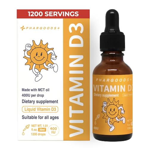 Image of PHARGOODS+ Baby Vitamin D3 Drops-400IU per Drop-1200 Servings-Safe for Newborns&Kids-Supports Immune&Bone Health-30ml