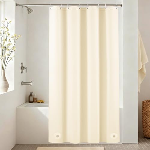 AooHome シャワーカーテン ベージュ色 100%防水 PEVA 保温 防寒 防カビ加工 180cm丈 120cm幅 バスカーテン ユニットバス 浴室 北欧 清潔 フック付き 取付簡単 2