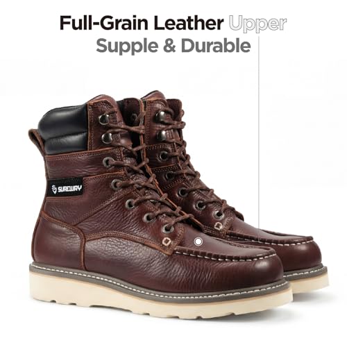 Image of SUREWAY 8 inch Soft Toe Work Boots for Men - GoodyearWelt Full Grain Leather, Lace Up Moc Toe Work Shoes, EH Construction Oil /Slip Resistant, Durable Rubber Sole Boots for Warehouse, Factory, Daily Wear