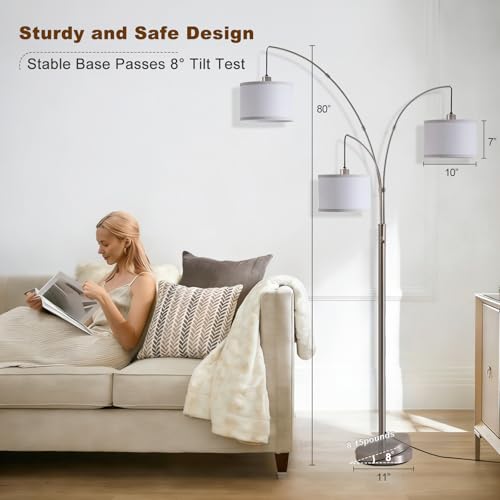 Image of Floor Lamps for Living Room, 2400LM Super Bright Arc Floor Lamp with Remote Control, 3 Light Tall Floor Lights with Stepless Dimmable, 80 inch Mid Century Tree Floor Lamp for Bedroom, Office