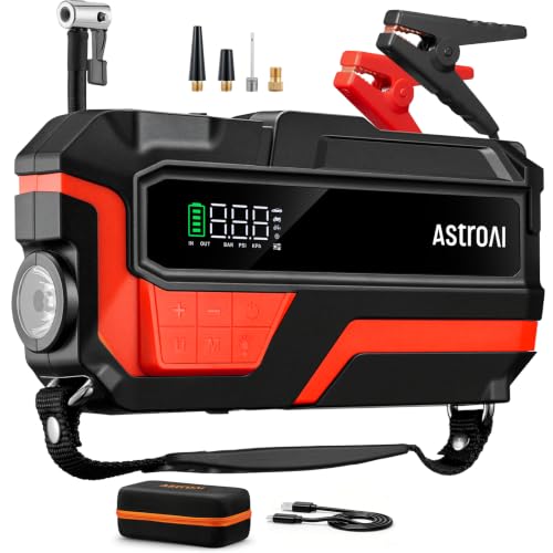 Image of AstroAI M10 6000A 150PSI Car Jump Starter with Air Compressor - 12V Portable Battery Booster (All Gas /12.0L Diesel), Smart Tire Inflator, Heavy-Duty Jumper Cables, Power Bank, LED Light, Storage Case