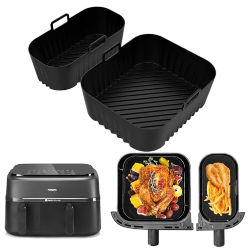 Airfryer Accesorios para Philips Dual Basket Airfryer Serie 3000 6L/3L, 2 moldes de silicona reutilizables para Philips Airfryer NA350/00, NA350/03 (negro)