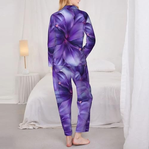 Pyjama imprimé fleurs de lys violet : élégance pour vos soirées - 5