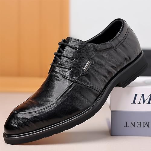 YZABEL Men's Leather Flat Casual Oxford Shoes, Business Party Formal Shoes Casual Wedding Office Men Dress Shoes Black3