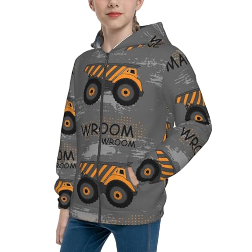 Construction Machines Kids Pullover Hoodies Boys Zip Up Sweatshirts Girls Athletic Clothes with Pocket