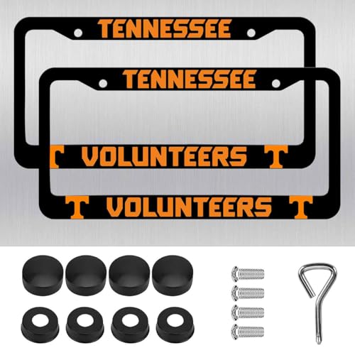 2 Piece License Plate Frame for Tennessee Volunteers 2 Holes Matte Black License Plate Holder for TSU Universal Aluminum Tag Frame for License Plate for Cover Front and Rear Car Tags