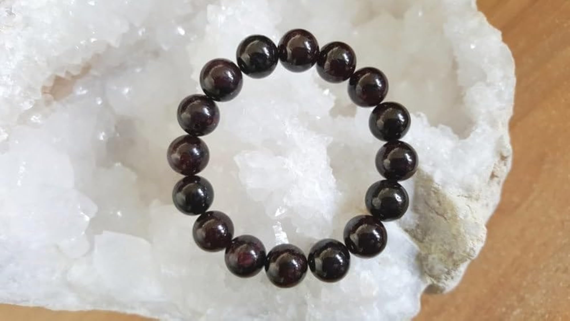 Natural Garnet 12mm Smooth Cut Beads Stretchable Bracelet, Unisex