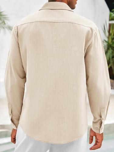 Makkrom Men's Casual Cotton Linen Button Down Shirts Cuban Guayabera Shirt Long Sleeve Summer Beach Tops3