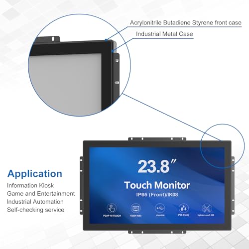Image of 23.8 Inch 10 Points PCAP Open Frame Touch Screen LCD Display Monitors 1920x1080 Black with 1000 Nits Brightness