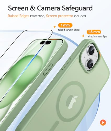 Image of FNTCASE for iPhone 15 Case: for iPhone 14 Case & iPhone 13 Case [Compatible with Magsafe] Translucent Matte Cases with [Screen Protector] Military Grade Shockproof Protective Phone Cover - Light Moss