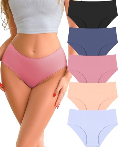 Image of UNDER THE SEA Seamless Underwear for Women Plus Size Mid Rise Lingerie Brief Sexy No Show Panties Womens Cheeky 5 Pack XS-3XL
