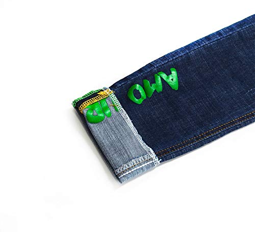 Kidscool Space Meninos Letras Tinta a Óleo Decoração Punho Rasgado Elástico Slim Jeans, Deep Blue, 8