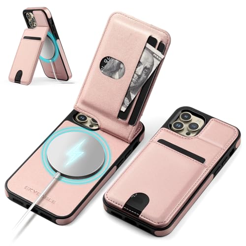 SkyEagle Funda tipo cartera para iPhone 12/12 Pro con tarjetero 【Compatible con Magsafe】 Funda protectora de piel sintética con bloqueo RFID, ranuras de crédito con soporte para Apple 12, oro rosa