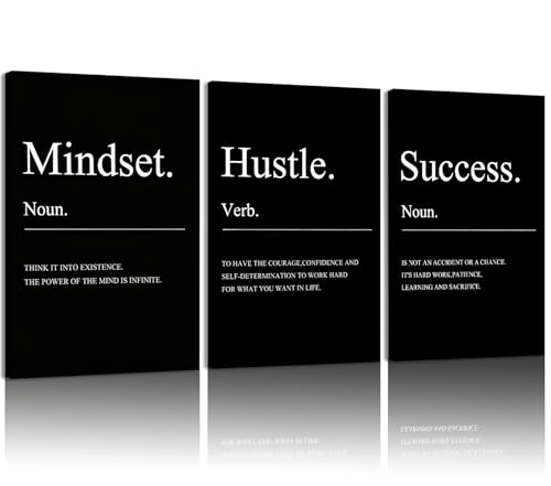 3 Pcs Framed Motivational Canvas Wall Art Mindset Hustle Success