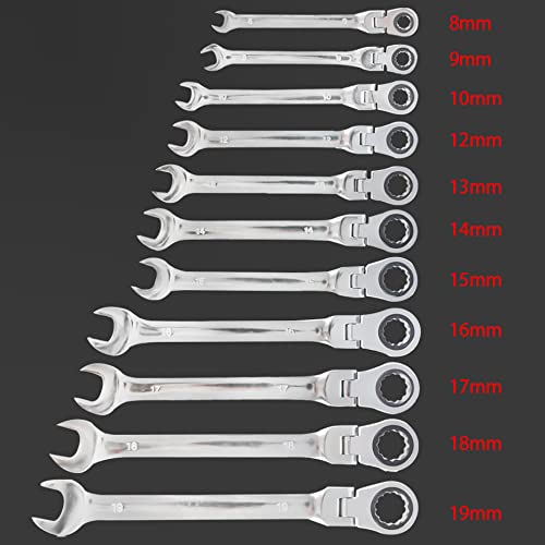 Kimllier KM-1505051-772063-LR 12Pcs Ratcheting Wrench Set 8-19Mm Metric Flexible Pivoting Head Ratchet Combination Spanner Tool Set thumb #3