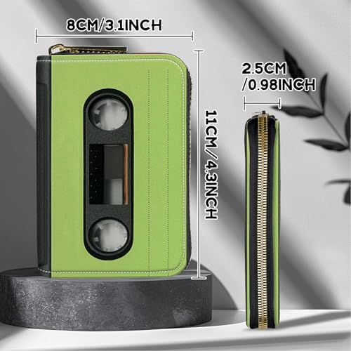 Image of Cute Credit Card Holder with Zipper, Green Tape Cassette RFID-Blocking Card Case Small Wallet for Women Men, Multi-slot Card Organizer Case Travel Accordion Wallet