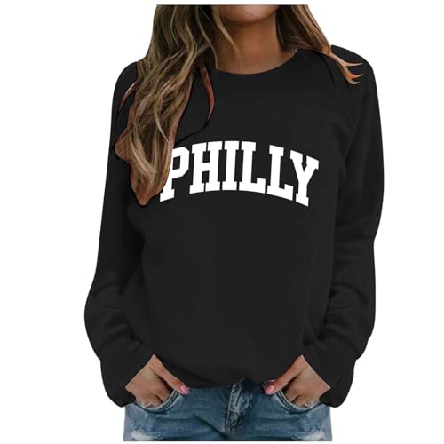 Sweat-shirt à manches longues pour femme col rond imprimé décontracté noir taille M