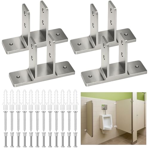 Blulu 4 Pack Urinal Screen Brackets Polished Chrome 2-Ear Urinal Partition for 1 in. Panels with Fasteners Restroom Partition Hardware for New installations or Repairs