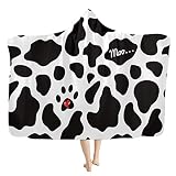 Renewold Draagbare deken met capuchon voor dames en heren, deken hoodie, zachte gezellige fleece deken met capuchon, koe print nieuwigheid knuffel cape deken 59 "H x 43" W