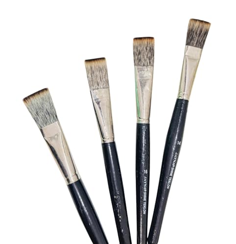 Image of Short Hair Paint Brush Set for Acrylic & Oil Painting | Artist Flat Brushes for Blending, Coating & Broad Strokes | Fine Art for Canvas & Craft Painting | Sizes 14, 16, 18 & 20 (Set of 4)