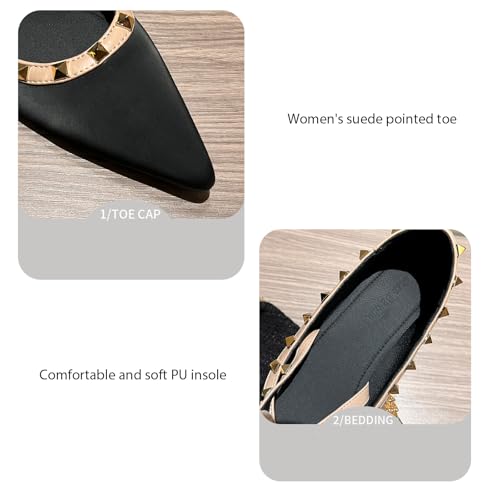 Women's Satin Rivet Cross Strap Flat Pumps Elegant Pointed Toe Heightened Non-Slip Slip-On Date Night Wedding Flats4