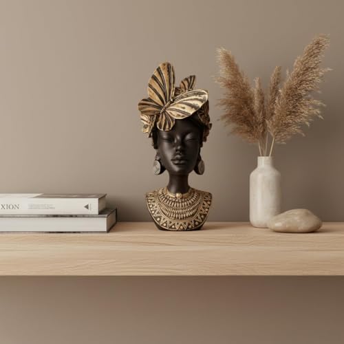 Image of Statue Decorative Showpiece - Luxury Black & Gold Resin Sculpture for Living Room, Office & Bedroom | Artistic Tabletop Home Decor Gift Item (African Lady -2)