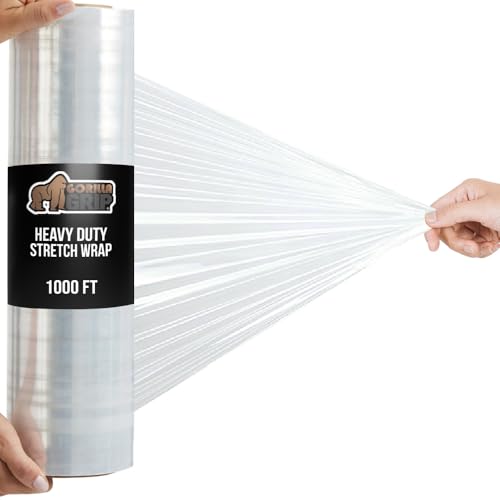 GORILLA GRIP 500% Stretch Film Heavy Duty Plastic, 1000ft Shrink Wrap Roll 17