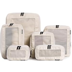 Aerotrunk Cubos de embalaje de compresión para viajes, bolsas organizadoras de equipaje, cubos de embalaje con doble cremallera para maletas (paquete de 6, beige)