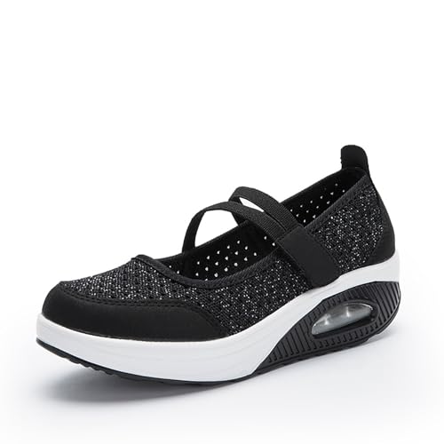 Women'S Mesh Hook and Loop Wedge Heel Platform Yaoyao Shoes Adjustable Lightweight Breathable Orthopedic Air Cushion Wedge Sneakers for Diabetes Arthritis Non Slip Nurse Shoes - Main Image