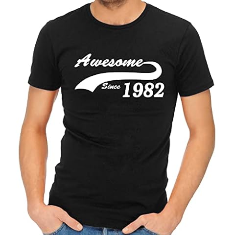 loltops Awesome Since 1982 Men's T-Shirt, 40th Birthday Gift for Men Dad Husband 40 Year Old (Medium) Black Cover