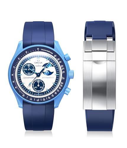 Image of Strap for Moonswatch Watch,Cut to Size No Gap Silicone Strap for Omega X Swatch Speedmaster Moonswatch Watch 20mm,Soft Curved Replacement Strap for Swatch Omega Men Women