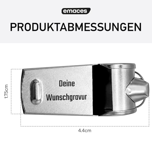 EMACES® Trillerpfeife aus Edelstahl mit Wunschgravur - perfekt als personalisiertes Geschenk für Männer und Frauen - Ideal für Sport, Training, Schiedsrichter, Lehrer und mehr
