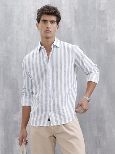 Image of WROGN Men's Cotton Shirt | Vertical Stripes | Comfort Fit