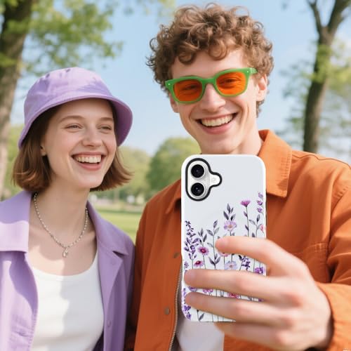Image of Magnetic for iPhone 16 Plus Case for Women Girl, Floral White